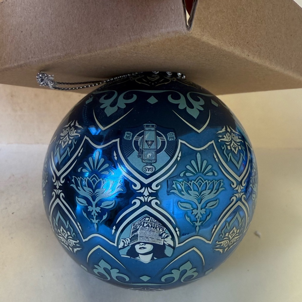 Rare 2018 OBEY GIANT Shepard Fairey Earth Crisis Blue & Silver Globe Ornament
